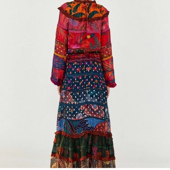 FARM RIO Mixed Prints Layered Maxi Dress Floral Leopard Tie Size Medium M * - Picture 6 of 6